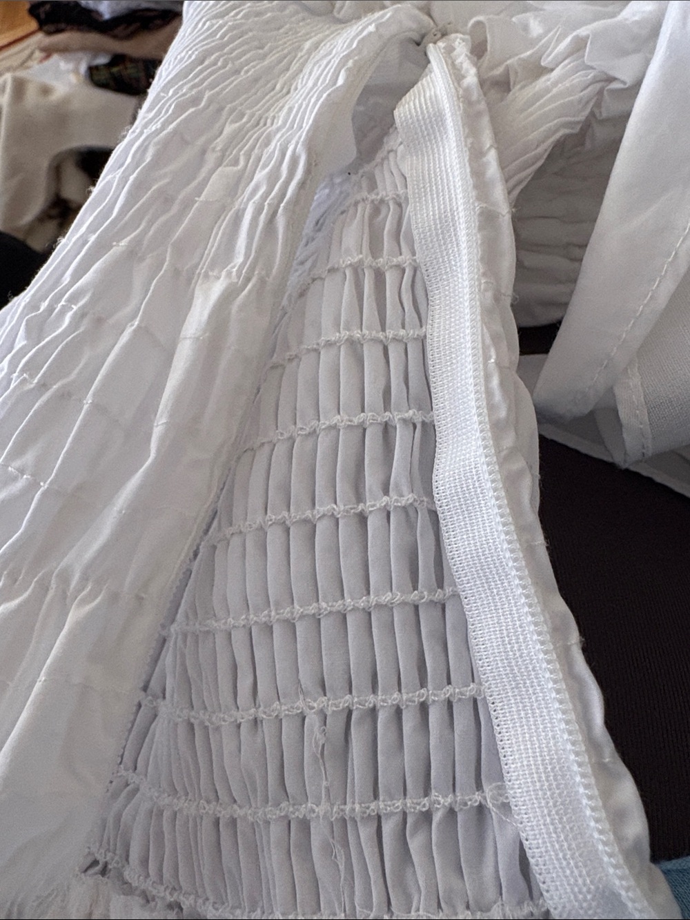 Zara White Tie-Shoulder Smocked Mini Dress. Cotton - Picture 8 of 9